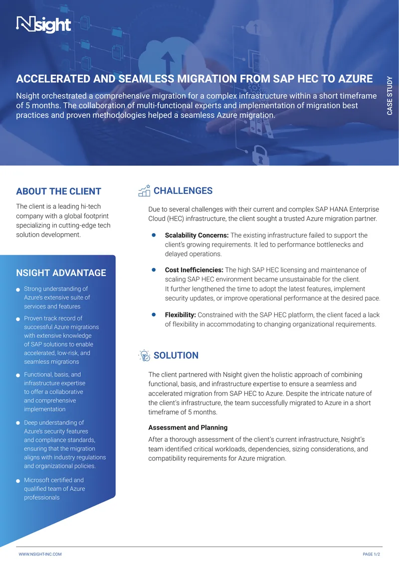 Accelerated Migration from SAP HEC to Azure Case Study