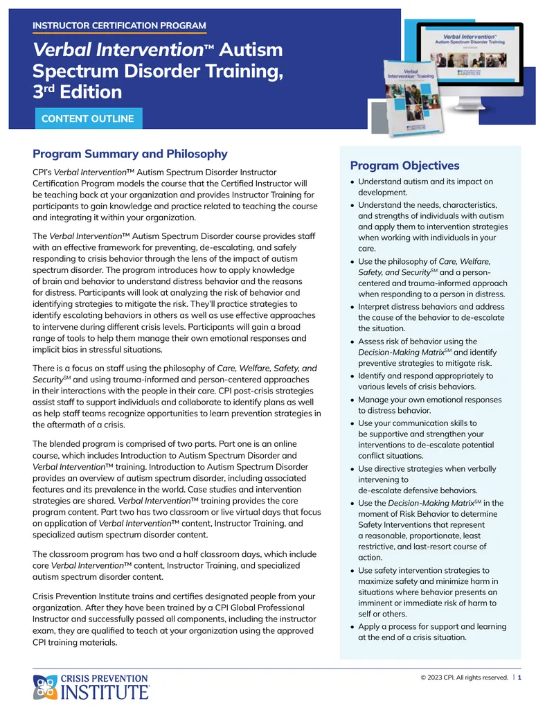 Verbal Intervention Autism Spectrum Disorder Training Program Overview