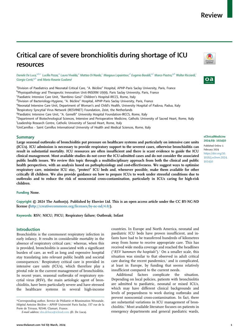 Critical Care Management of Severe Bronchiolitis in ICUs