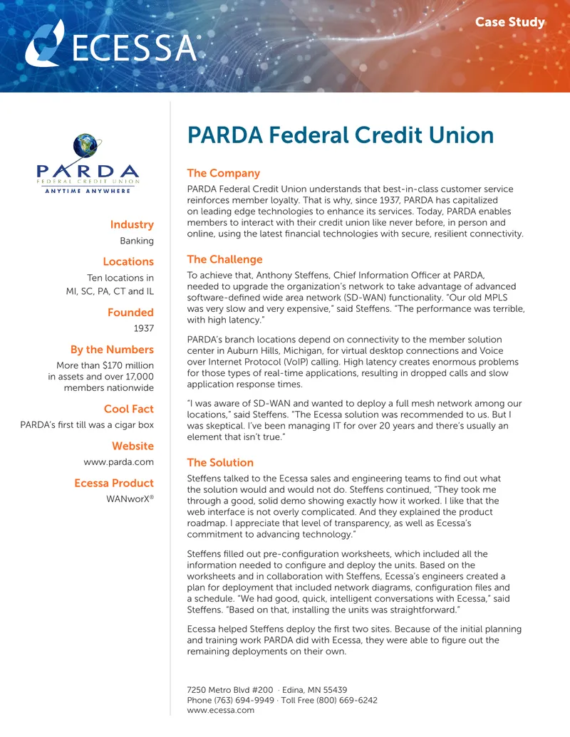 PARDA Federal Credit Union Network Upgrade Case Study