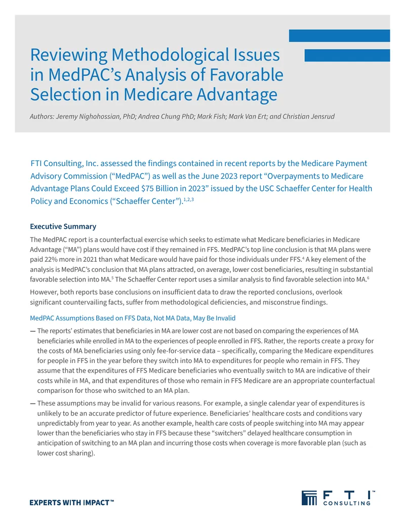 Methodological Issues in MedPAC’s Analysis of Medicare Advantage