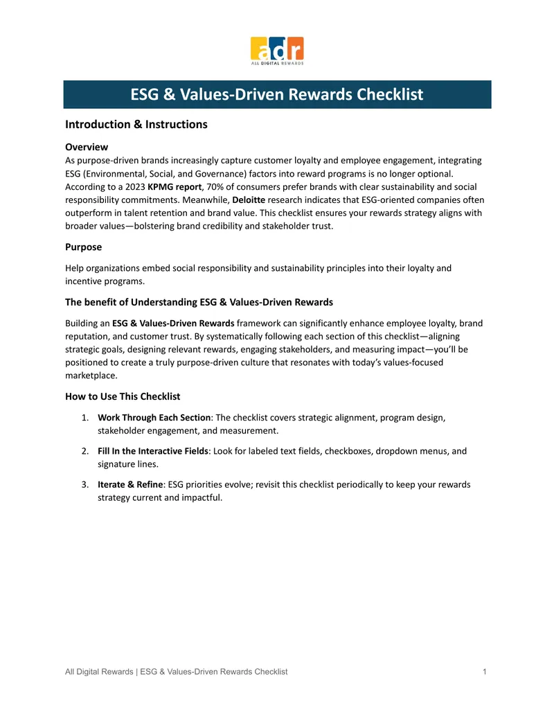 ESG and Values-Driven Rewards Checklist