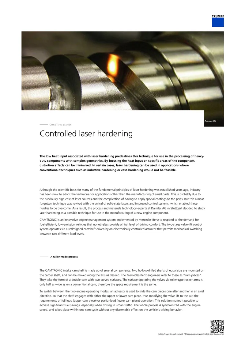 Laser Hardening Process for Engine Components