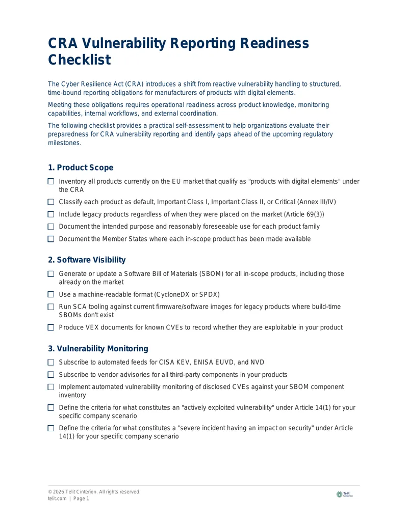 CRA Vulnerability Reporting Readiness Checklist