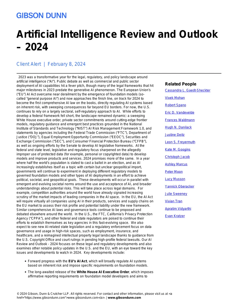 Artificial Intelligence Legal and Regulatory Developments in 2024