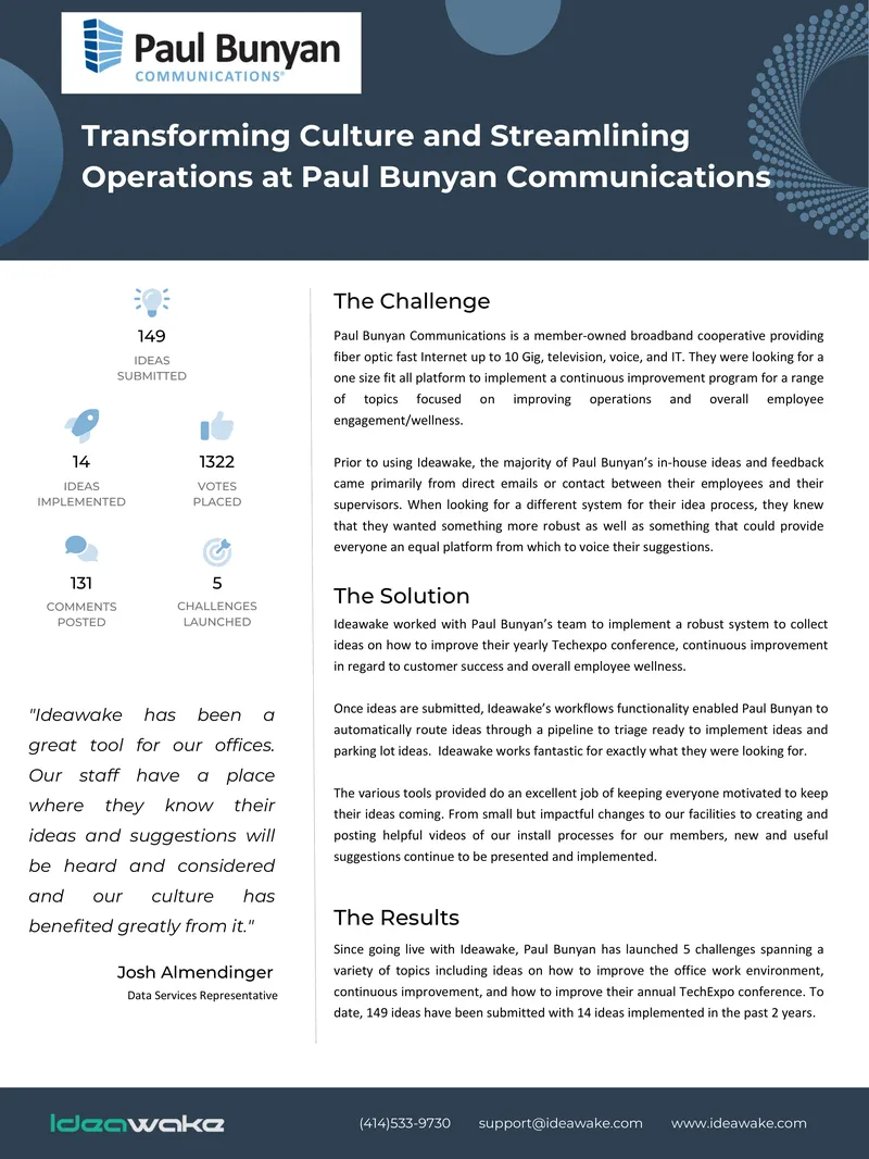 Continuous Improvement Program Implementation at Paul Bunyan Communications