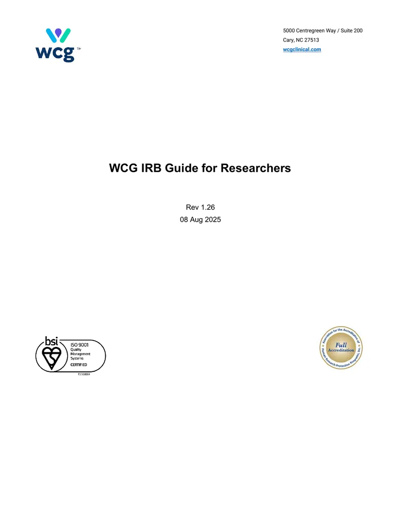 WCG IRB Guide for Researchers