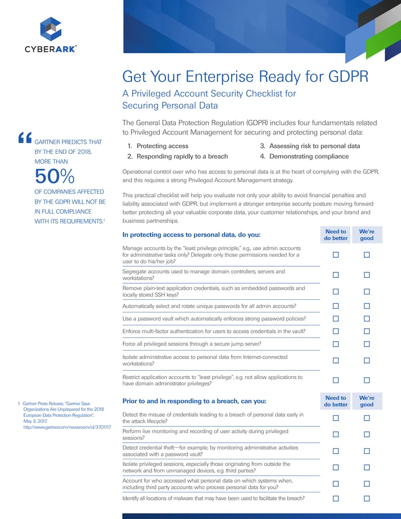 Privileged Account Security Checklist for GDPR Compliance