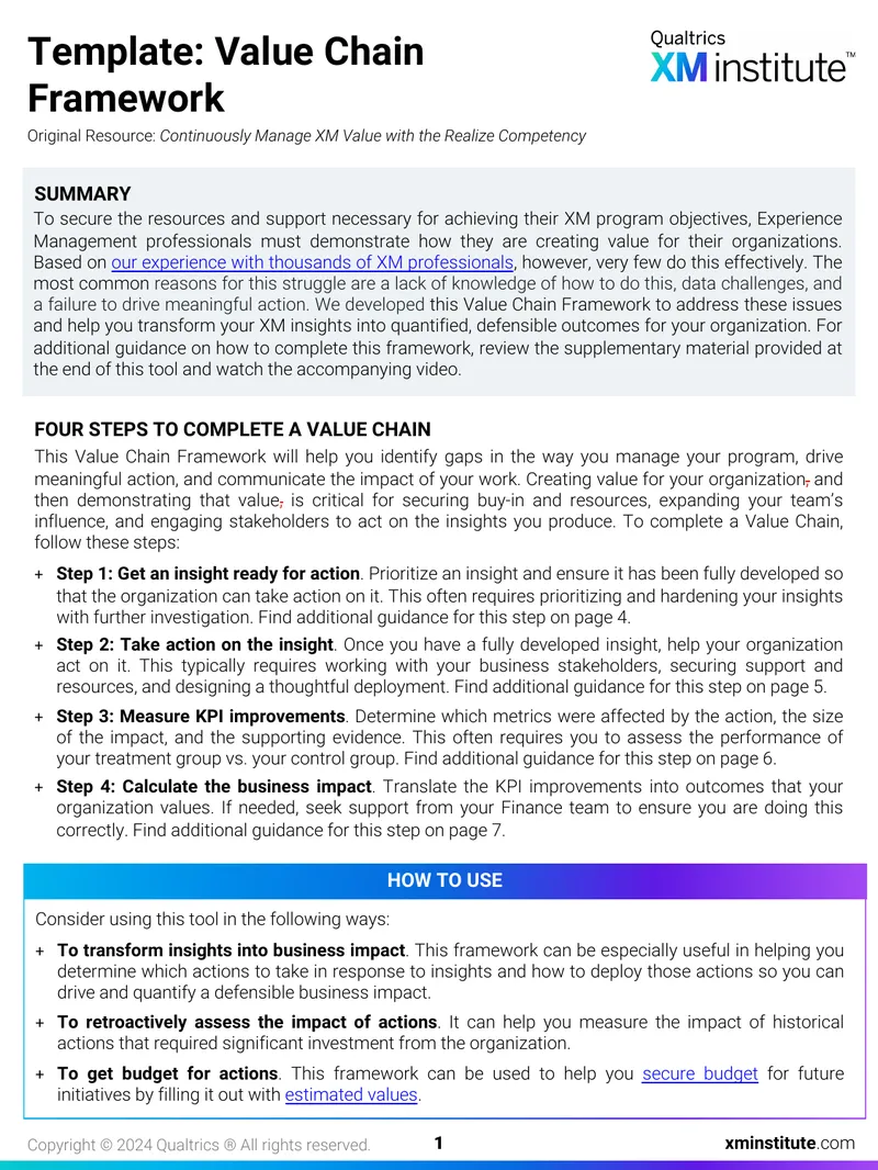 Value Chain Framework for Experience Management