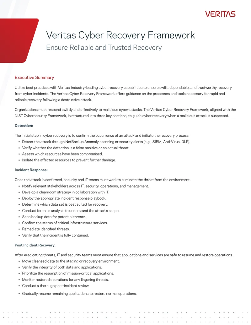 Veritas Cyber Recovery Framework Guide
