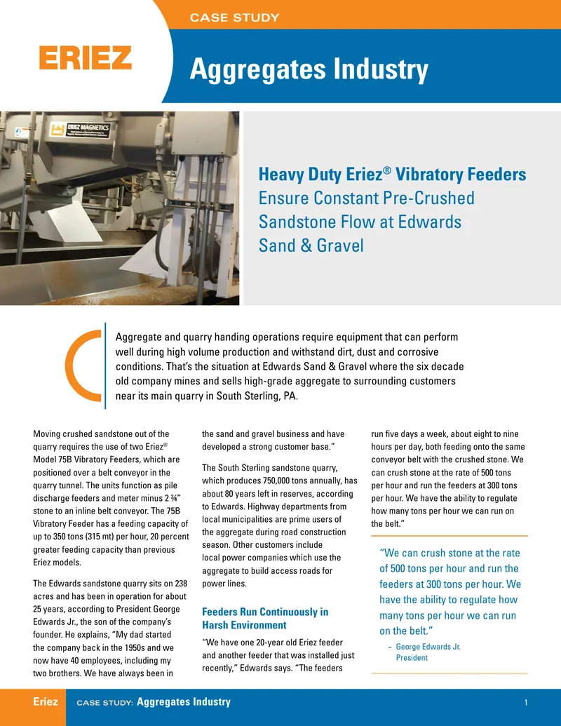 Heavy Duty Eriez Vibratory Feeders in Aggregate Operations