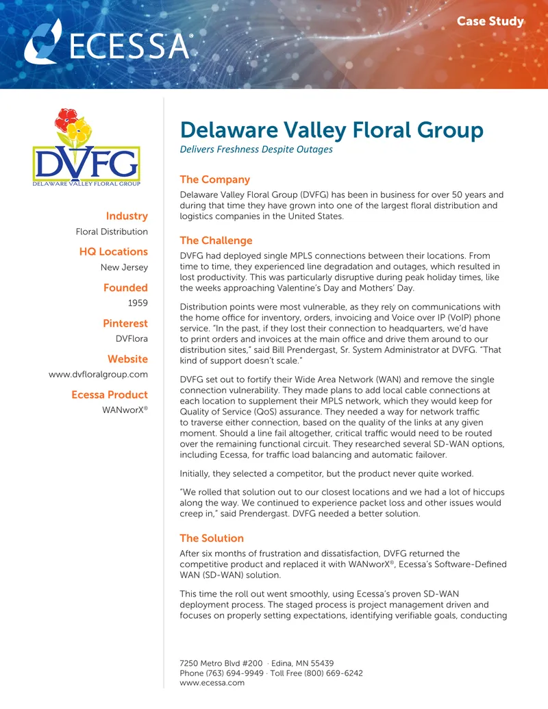 Delaware Valley Floral Group SD-WAN Case Study