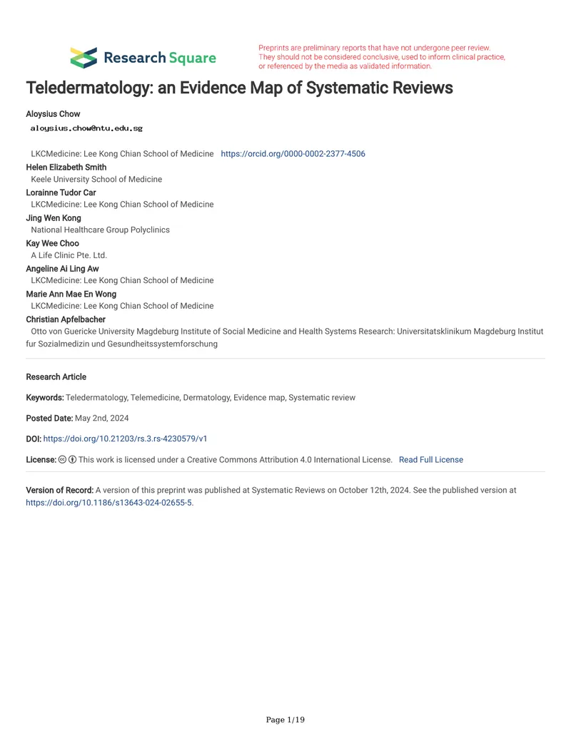 Teledermatology Evidence Map of Systematic Reviews
