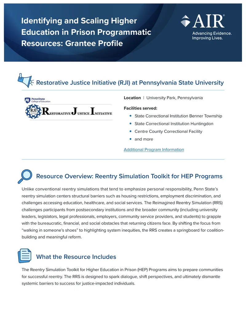 Reentry Simulation Toolkit for Higher Education in Prison Programs