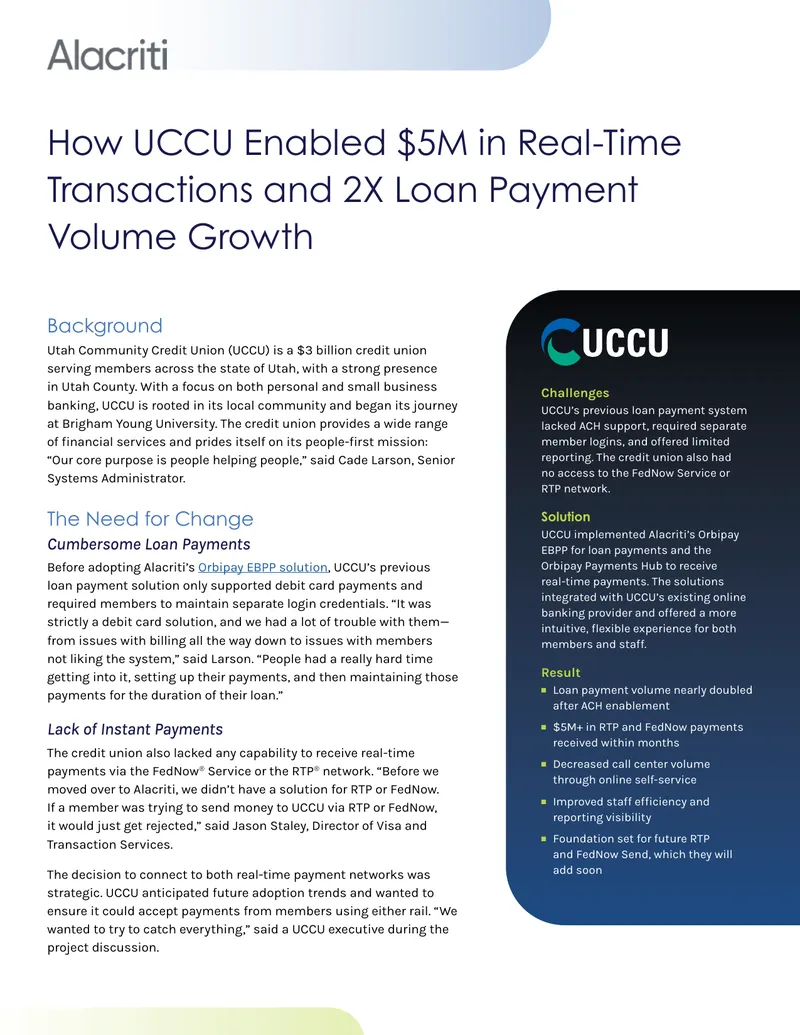 UCCU Implementation of Alacriti's Orbipay Solutions