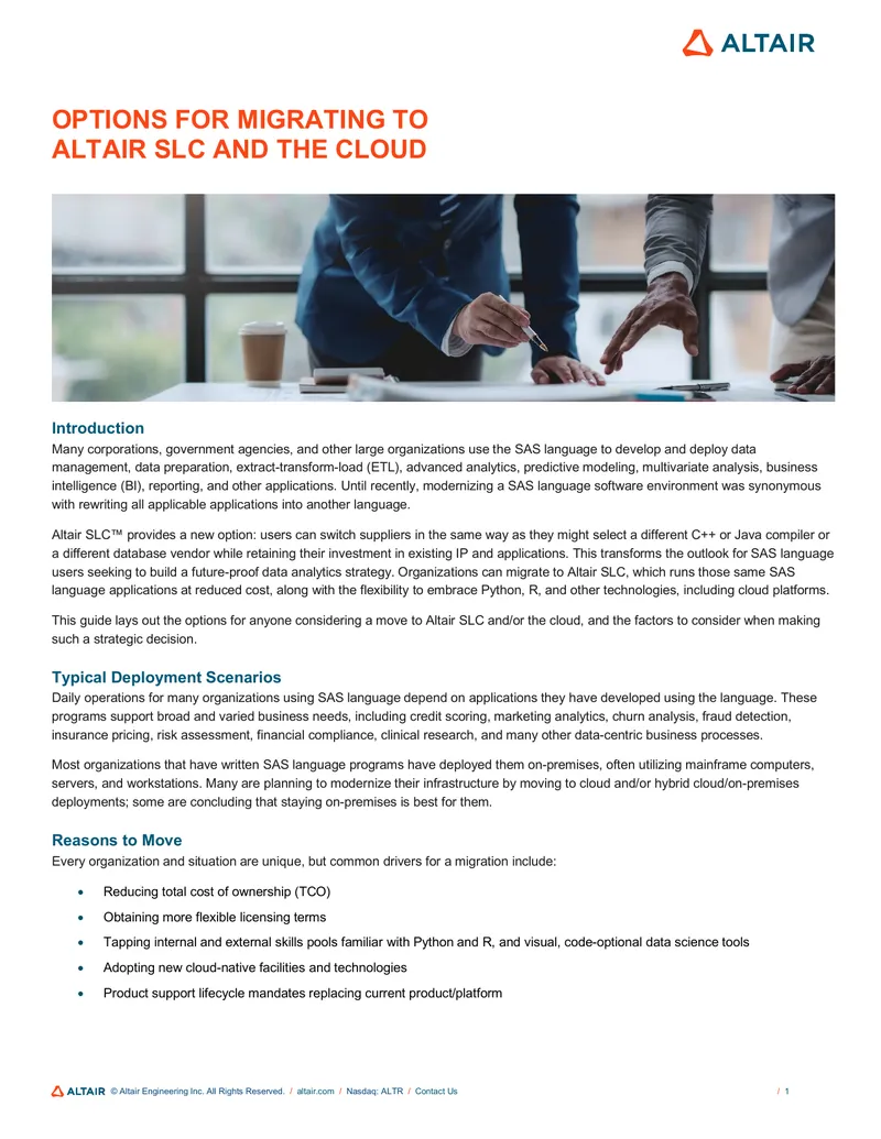 Options for Migrating to Altair SLC and the Cloud