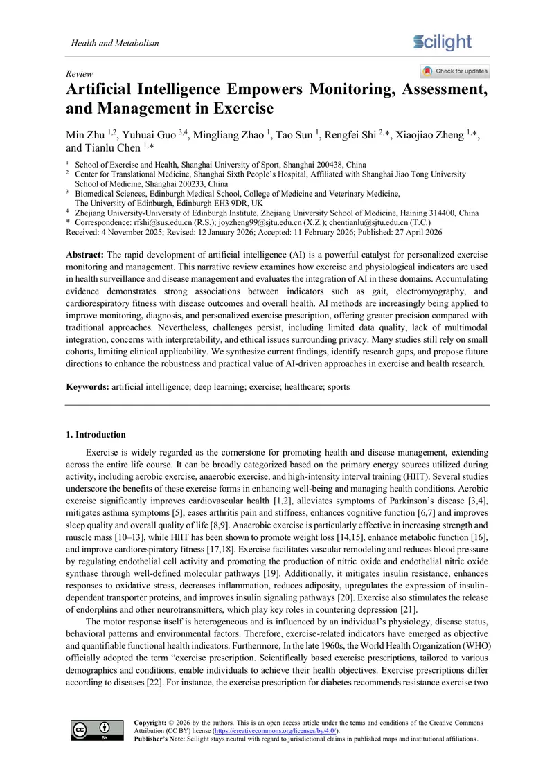 Artificial Intelligence in Exercise Monitoring and Management