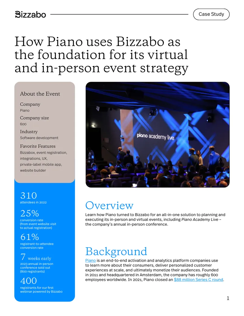 Piano Event Management Case Study with Bizzabo