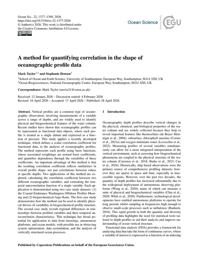Method for Quantifying Correlation in Oceanographic Profiles