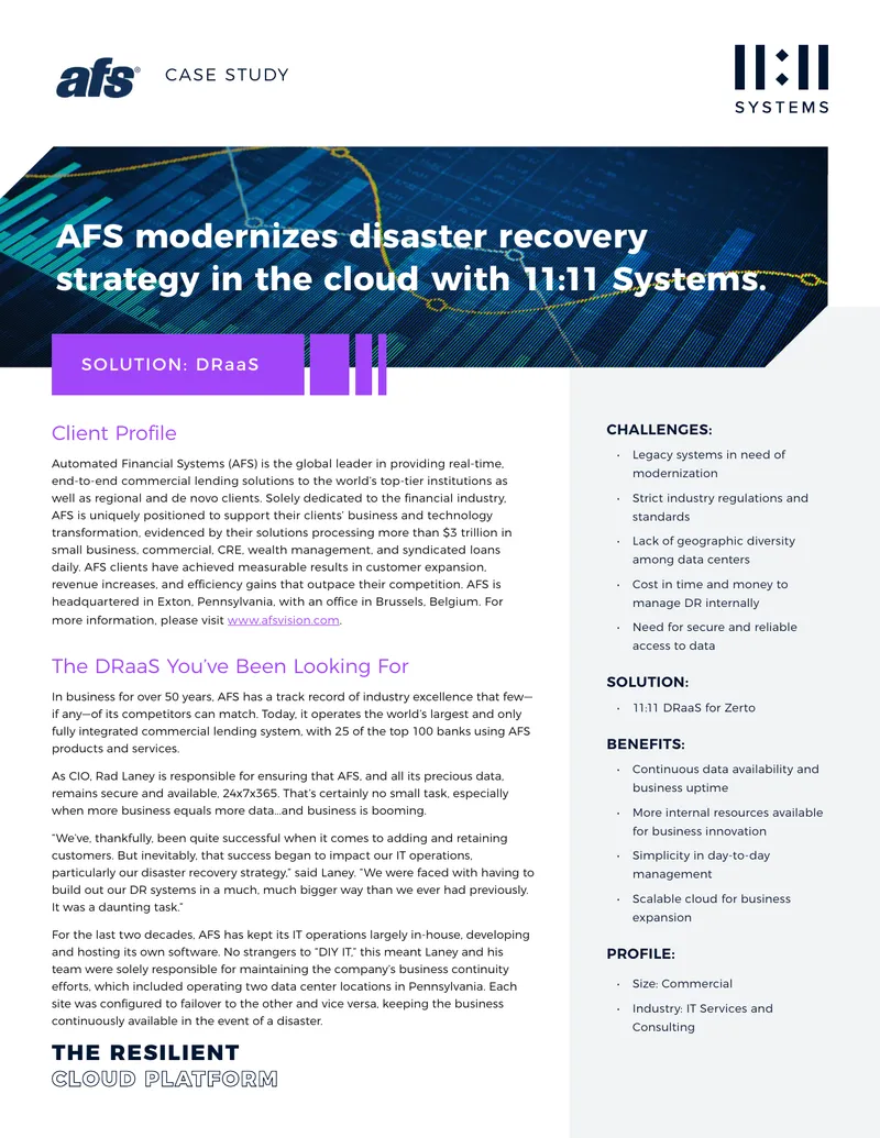 AFS Case Study on Disaster Recovery as a Service