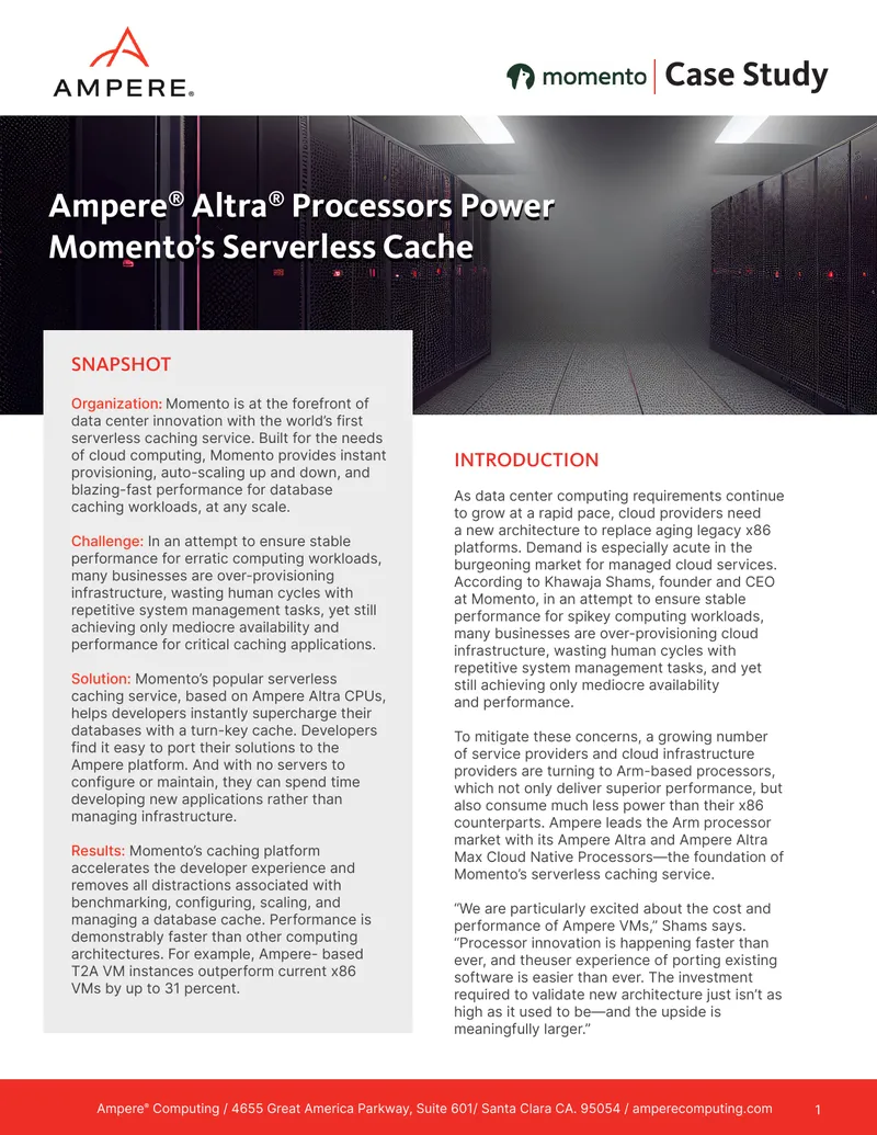 Momento's Serverless Cache Powered by Ampere Processors