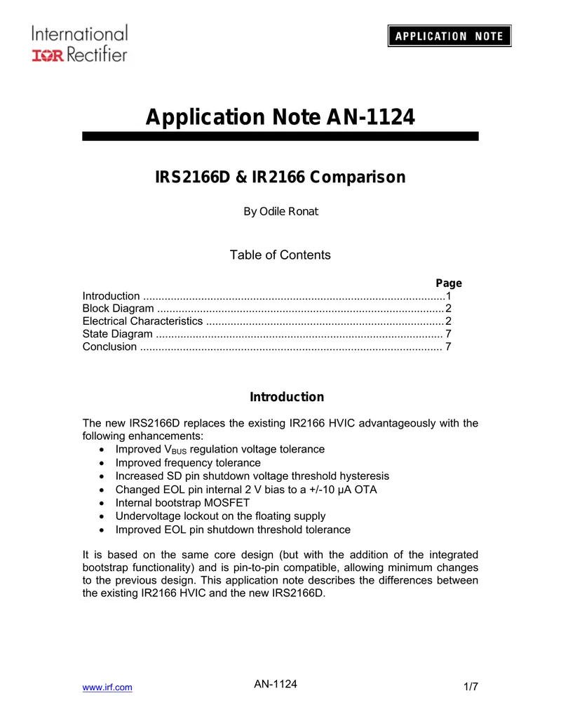 IRS2166D and IR2166 Comparison Application Note