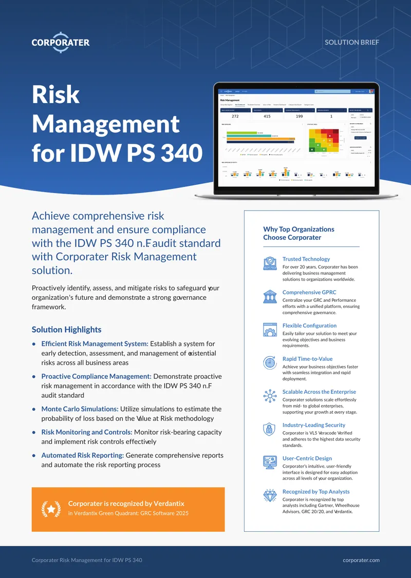 Corporater Risk Management Solution Brief for IDW PS 340