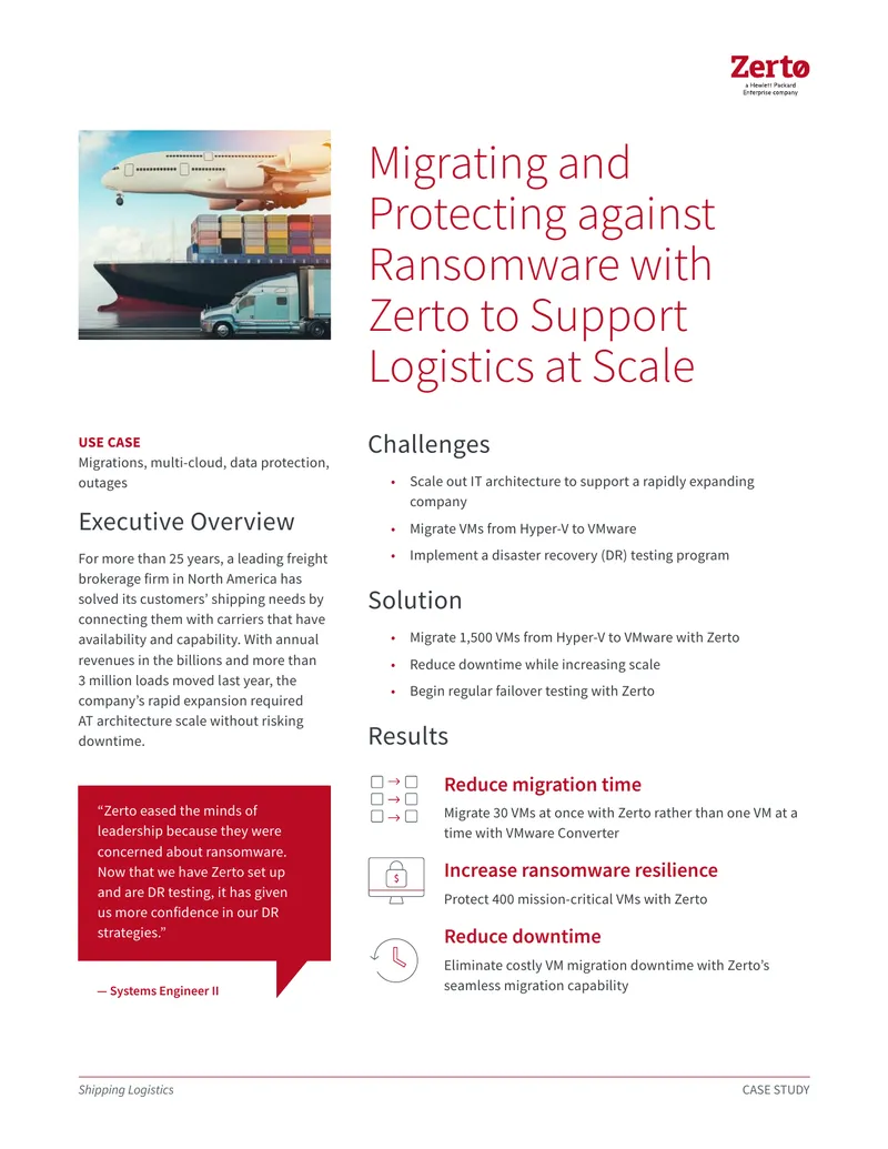 Migrating and Protecting Logistics Data with Zerto