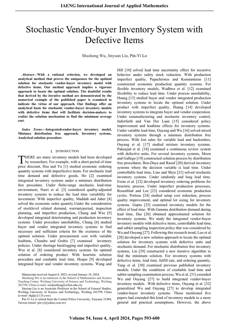 Stochastic Vendor-Buyer Inventory Model Analysis preview page 1
