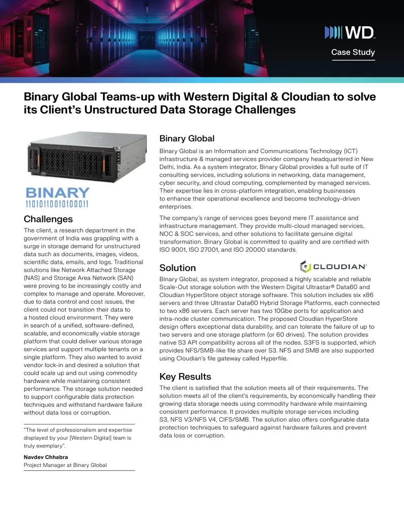 Binary Global Collaboration with Western Digital and Cloudian