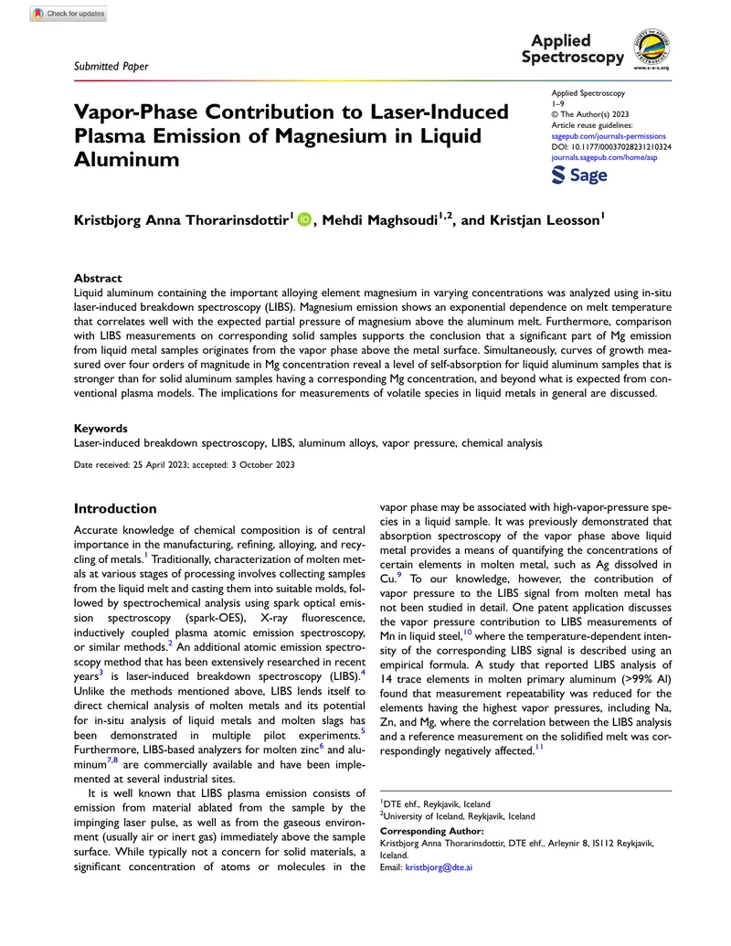 Analysis of Magnesium Emission in Liquid Aluminum
