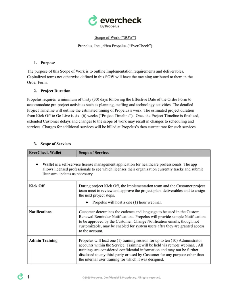 Implementation Scope of Work for EverCheck Wallet