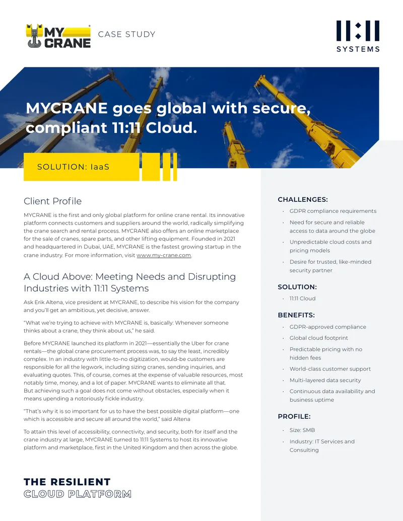 MYCRANE Case Study on Cloud Solutions