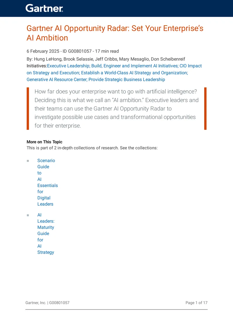 Gartner AI Opportunity Radar Framework for Enterprises