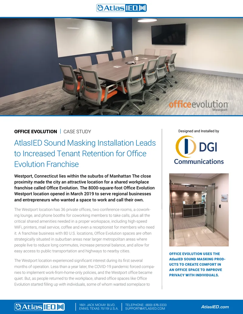 AtlasIED Sound Masking Implementation at Office Evolution