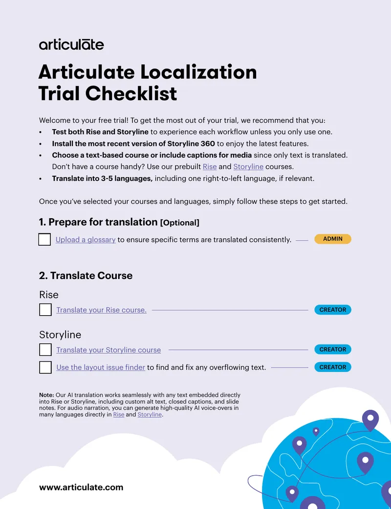 Articulate Localization Trial Checklist