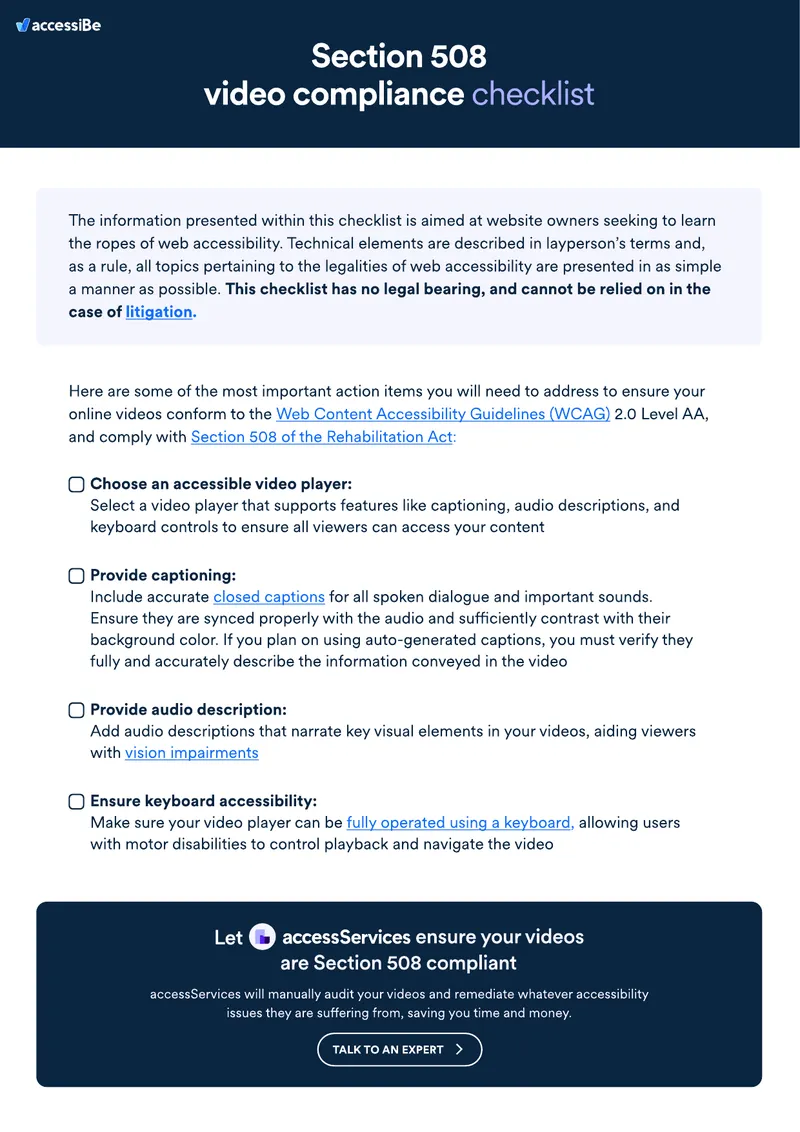Video Accessibility Compliance Checklist