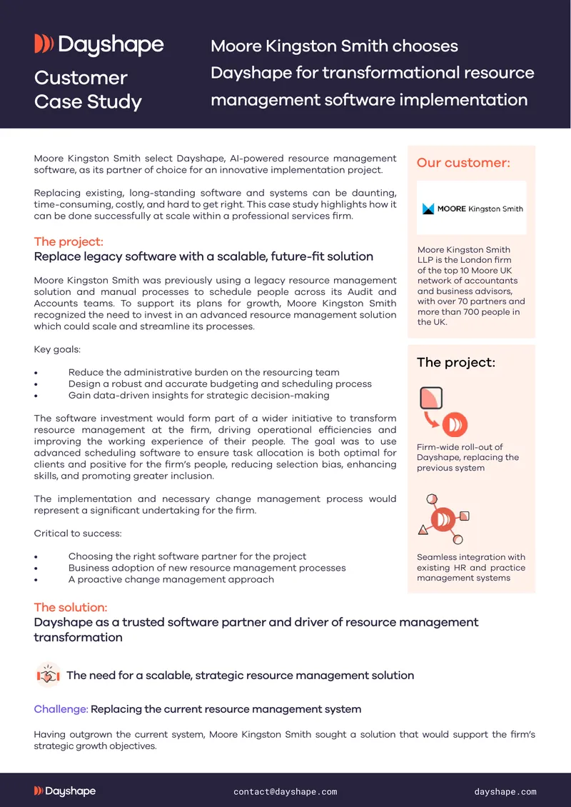 Moore Kingston Smith Case Study on Dayshape Implementation
