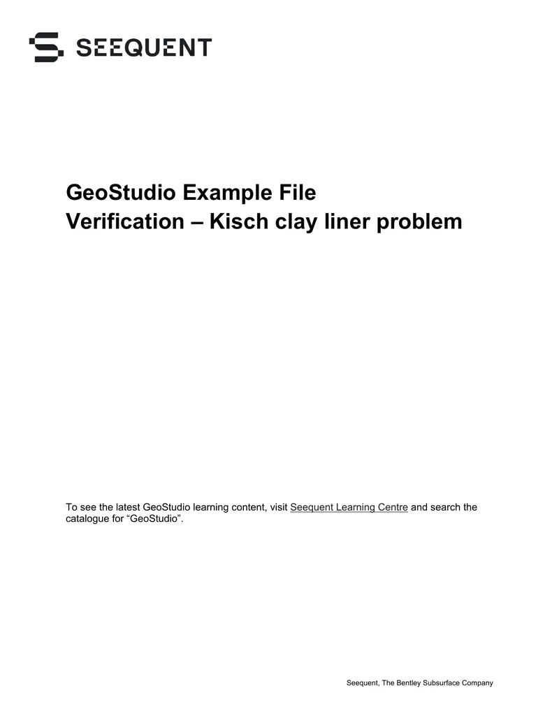 GeoStudio Example Verification of Kisch Clay Liner Problem