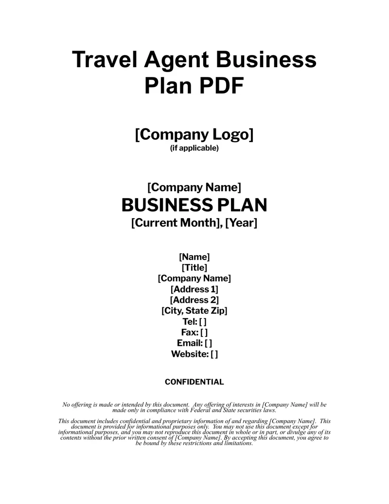 Travel Agent Business Plan Template Overview