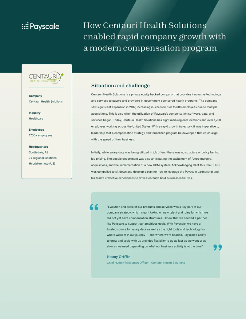 Centauri Health Solutions Compensation Program Development