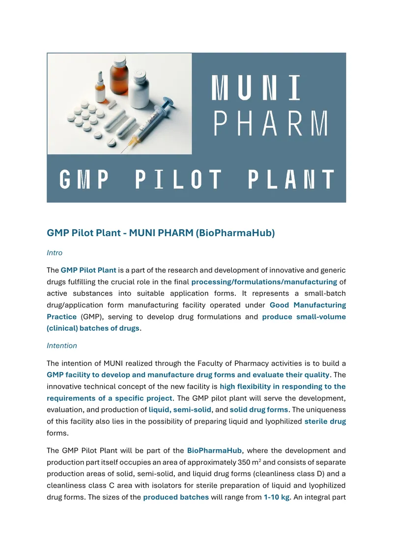 GMP Pilot Plant Overview for Drug Manufacturing