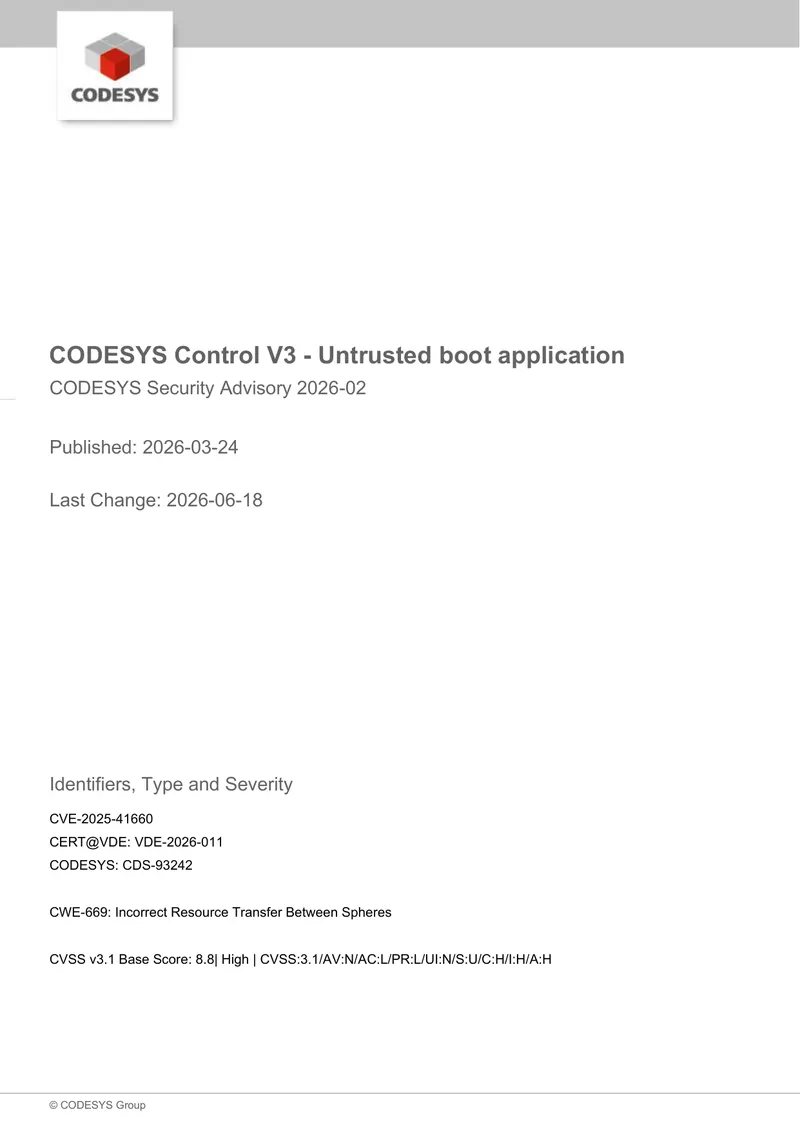 CODESYS Control V3 Untrusted Boot Application Advisory