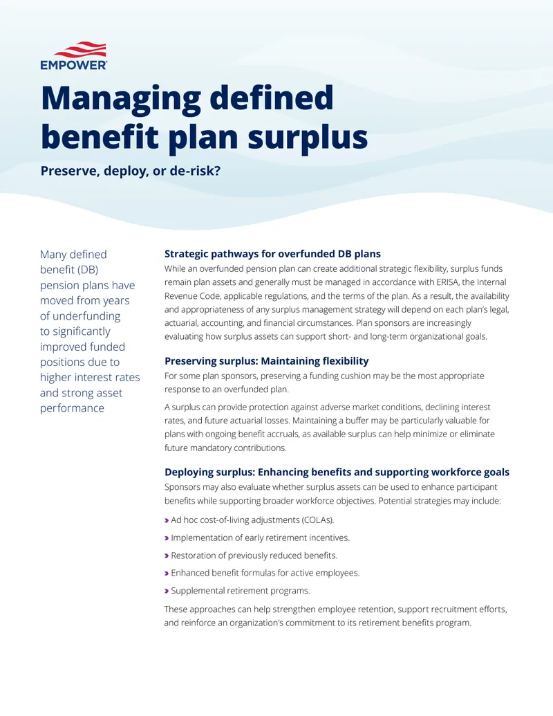 Managing Defined Benefit Plan Surplus Strategies