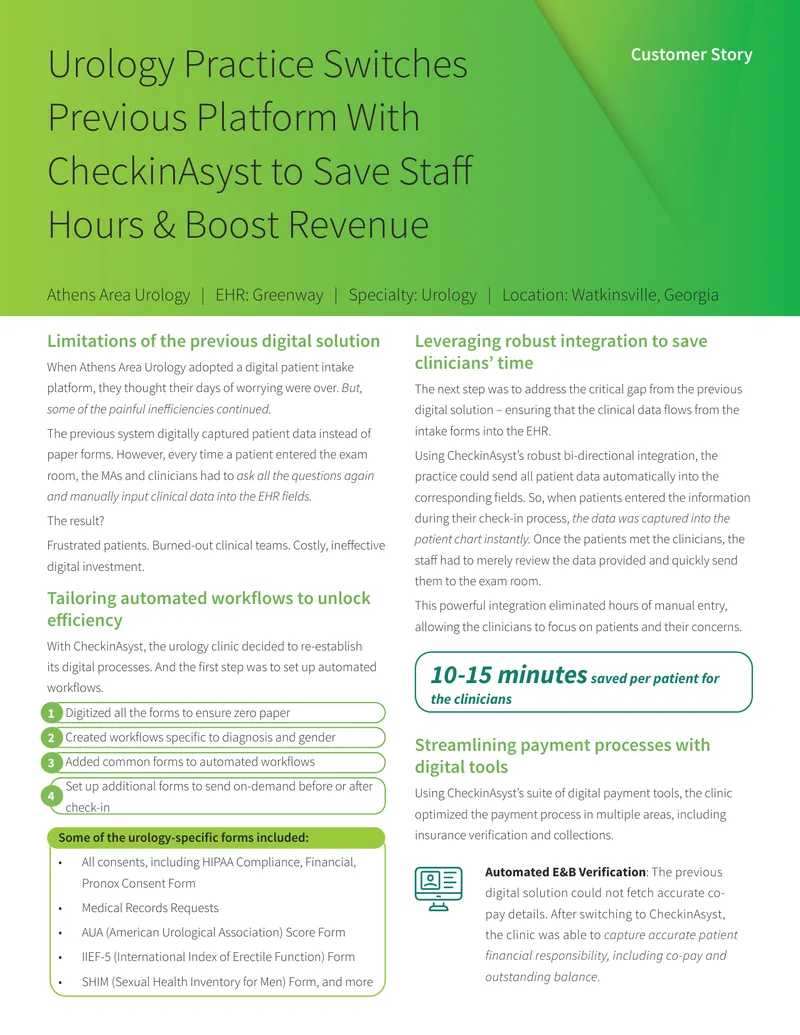 Urology Practice Transition to CheckinAsyst Platform