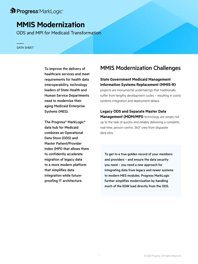 MMIS Modernization Data Sheet for Medicaid