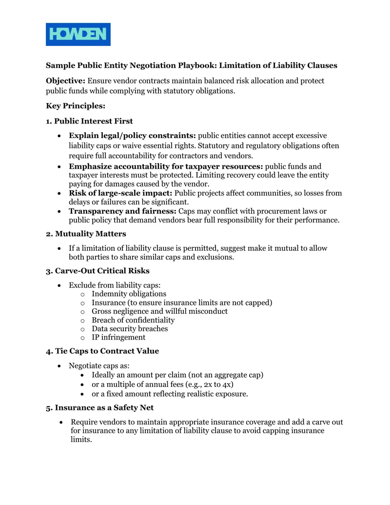 Public Entity Negotiation Playbook for Liability Clauses