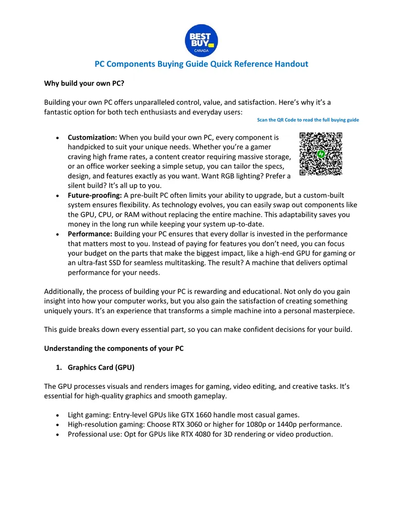 PC Components Buying Guide Quick Reference Handout