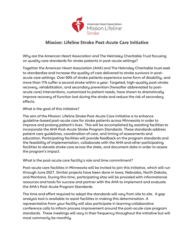 Mission Lifeline Stroke Post-Acute Care Initiative Overview