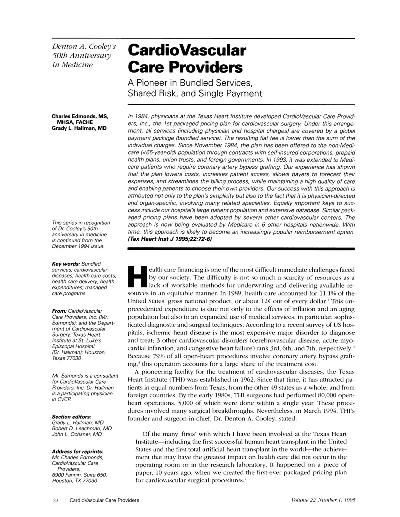 CardioVascular Care Providers Bundled Payment Plan